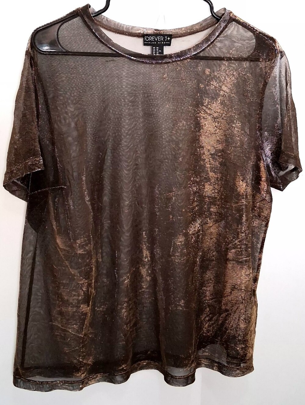 FOREVER21 Mesh GOLD SILVER BLACK Cropped Tee Size OX Fit 1X